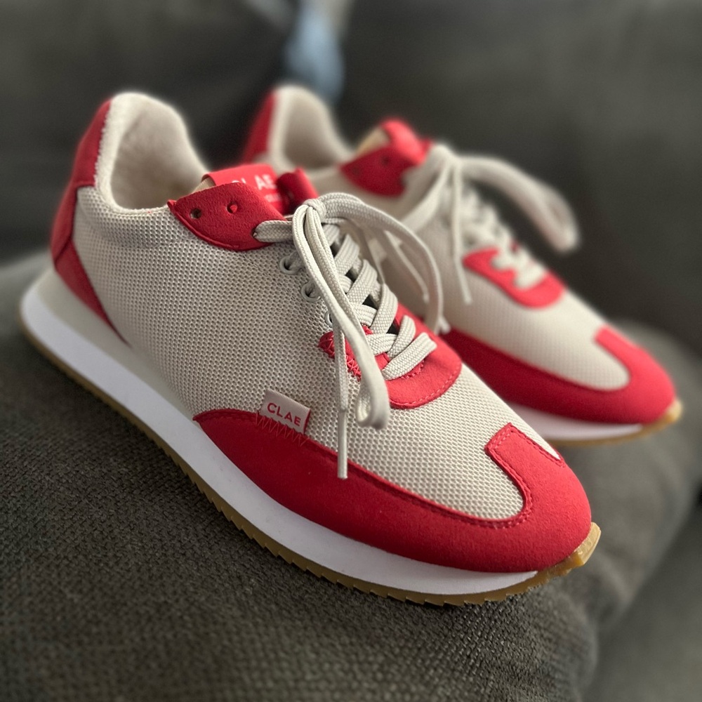 Clae Stylish Red and Cream Sneakers